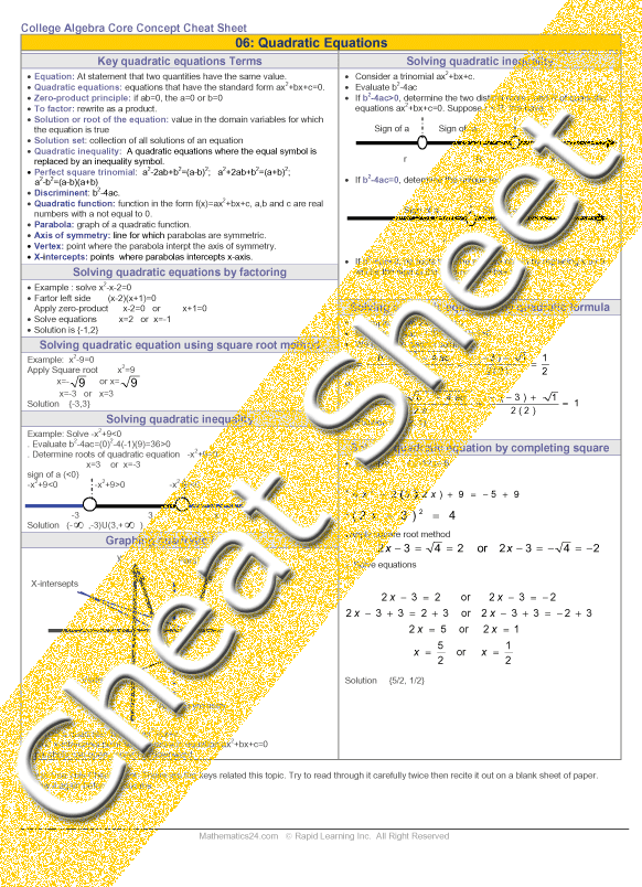 Quadratic formula cheat sheet